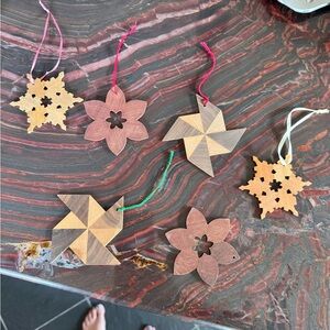 Rustic Wooden Ornament Set - Natural and Brown